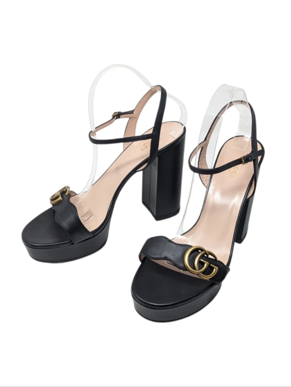 Gucci Marmont Black Platform Scalloped Double GG Dress Up Evening Sandal EU 41.5